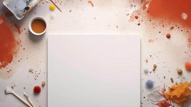 space for text on textured background surrounded by stationaries from top view, background image, AI generated photo