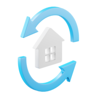 3d icon rendering of house and circle arrow isolated background. png