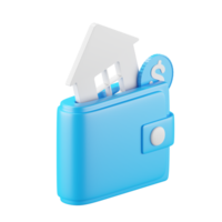 3d icon rendering of wallet and house isolated background. png