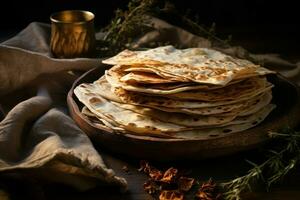 Tasty Armenian bread lavash. Generate Ai photo