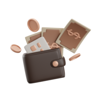 illustration of a credit card and wallet with cash. 3d rendering. png