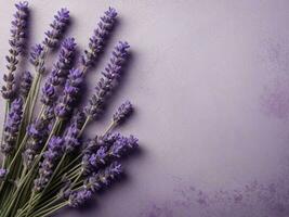 Textured background surrounded by lavender flowers, background image, generative AI photo