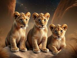 Textured background surrounded by cute lion cubs, background image, generative AI photo