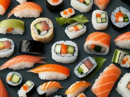 Sushi against textured background with space for text, background image, generative AI photo