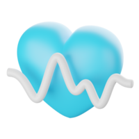 3d render of heart with pulse rate icon png