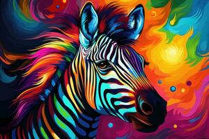 Painting of a multi-colored zebra. Abstract painting for interior decoration in a modern style with chaotic strokes and splashes. Generated by artificial intelligence photo