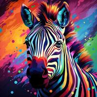 Painting of a multi-colored zebra. Abstract painting for interior decoration in a modern style with chaotic strokes and splashes. Generated by artificial intelligence photo