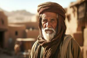 Weathered Old arab village old man. Generate Ai photo