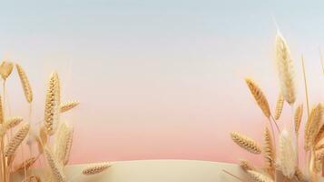 space for text on pastel background surrounded by wheats, background image, AI generated photo