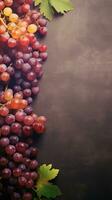 Textured background surrounded by grape fruits, background image, vertical format, generative AI photo