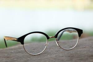 Glasses on blur background photo