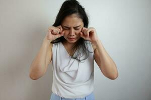 mujer en blanco fondo, personas en blanco antecedentes foto