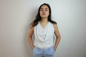 Woman on white background, people on white background photo
