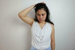 People on gray background, portrait woman on white background photo