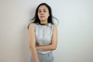 Portrait of a woman on white background, portrait of a person photo