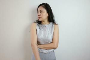 Portrait of a woman on white background, portrait of a person photo
