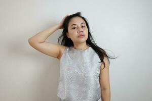Portrait of a woman on white background, portrait of a person photo