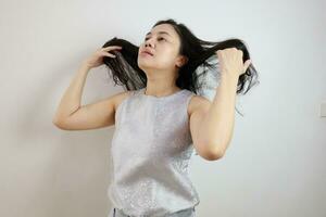 Portrait of a woman on white background, portrait of a person photo