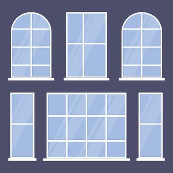 set of windows with a white frame of different shapes vector