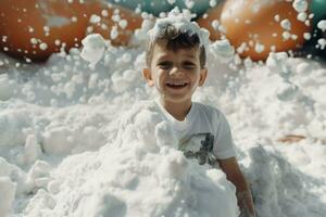 Boy foam party fun. Generate Ai photo