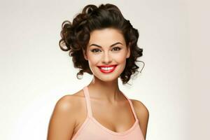 Beautiful girl smiling and happy in pinup style. Generate Ai photo