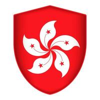 Hong Kong flag in shield shape. Vector illustration.