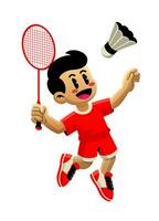 Happy Kid Playing Badminton Cartoon Illustration vector