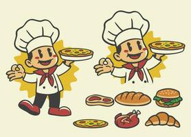 Set of Chef Mascot Logo Presenting the Food vector