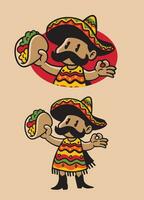 Cartoon of Mexican Character Eating Taco vector