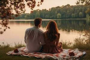 Romantic date couple spending time outdoor nature. Generate Ai photo