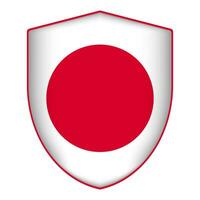 Japan flag in shield shape. Vector illustration.