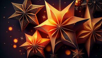 Christmas garland bokeh lights over Golden blue background AI Generated photo