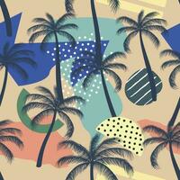 Abstract Floral coconut trees seamless pattern with leaves. tropical background vector