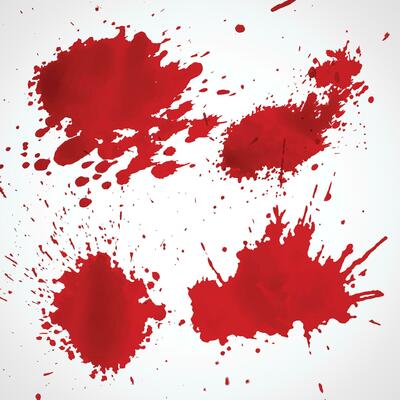 Blood drops and splatters isolated on white background. Halloween bloody background.