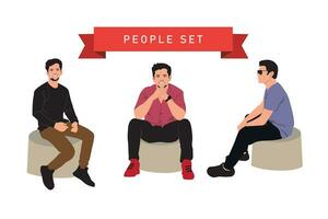 People of different ages sitting on chairs. Vector illustration.