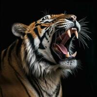 cerca arriba retrato de un rugido tigre, generativo ai foto