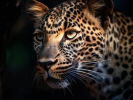 cerca arriba retrato de leopardo. generativo ai foto