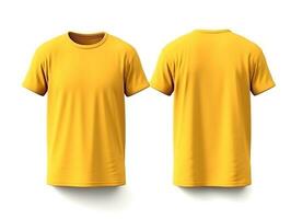 llanura amarillo camiseta Bosquejo diseño. frente y espalda vista. generativo ai foto