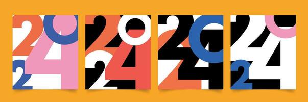 Set of modern 2024 new year cards. Creative cover design template with colorful numbers of 2024. Vector