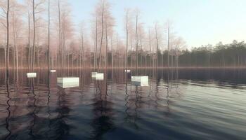 Pastel-Colored Landscapes Surrounding 3D Floating Skyline AI generated photo