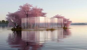 Pastel-Colored Landscapes Surrounding 3D Floating Skyline AI generated photo