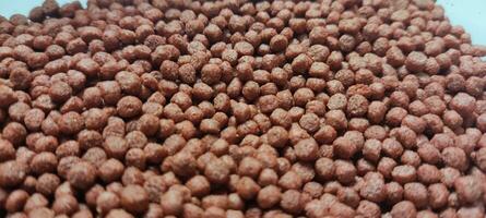 piles of fish food or pellets have a nutritional composition of vitamins and other needs so they are very good for fish. white background. photo