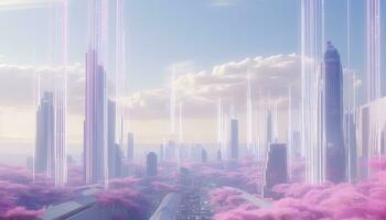 3D Skyline in Ethereal Geometry Light White and Magenta Hues AI generated photo