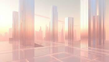 3D Skyline in Ethereal Geometry Light White and Magenta Hues AI generated photo