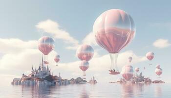 3D Skyline in Ethereal Geometry Light White and Magenta Hues AI generated photo