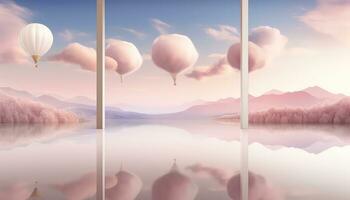 Mirror Rooms of Nature 3D Floating Skyline and Pastel Landscape AI generated photo