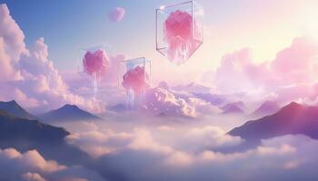 Mirror Rooms of Nature 3D Floating Skyline and Pastel Landscape AI generated photo