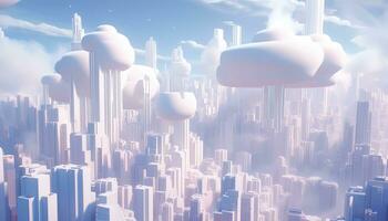 3D Skyline in Ethereal Geometry Light White and Magenta Hues AI generated photo