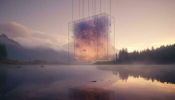 Mirror Rooms of Nature 3D Floating Skyline and Pastel Landscape AI generated photo