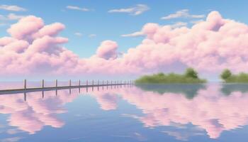 Mirror Rooms of Nature 3D Floating Skyline and Pastel Landscape AI generated photo